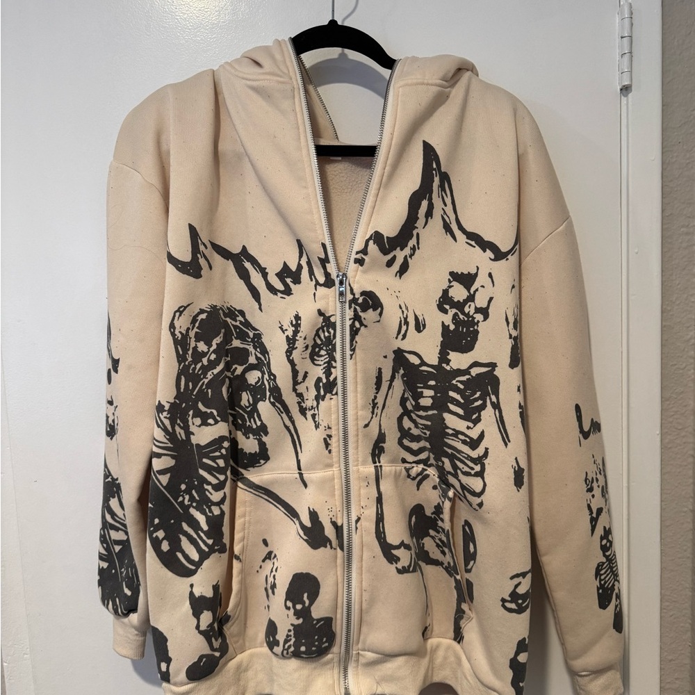 Skeleton Print Zip-Up Hoodie